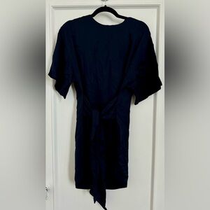 navy linen mini dress with waist tie